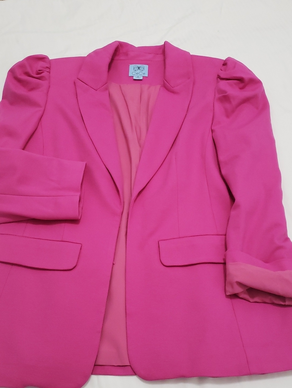 CeCe Vibrant Pink Puff-Sleeve Blazer
